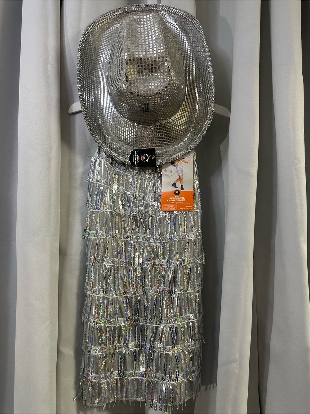 Kids Silver Sequin Cowboy Hat and Fringe Scarf Halloween Costume